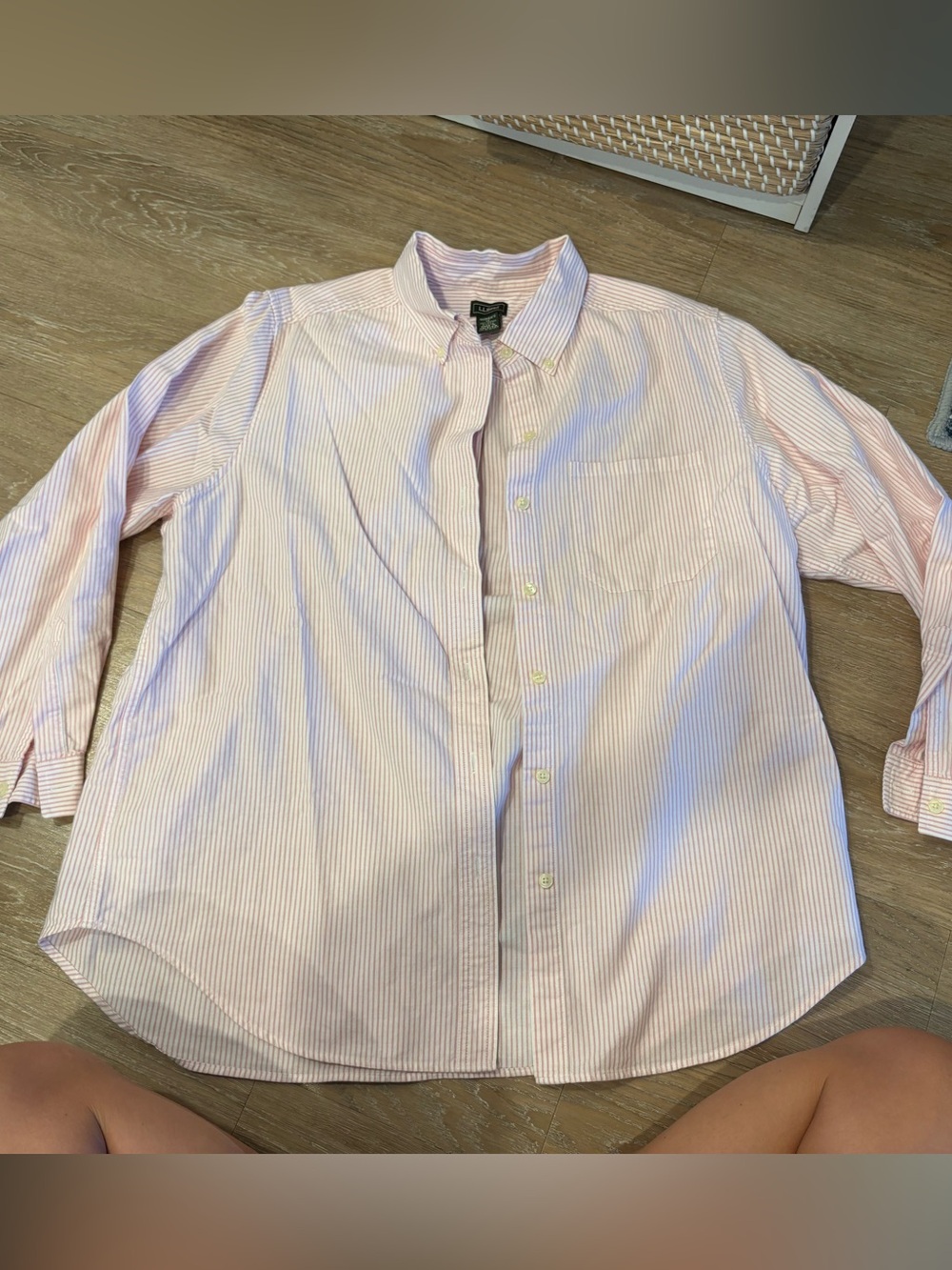 L.L. Bean Pink & White Striped Button-Down Shirt 100% cotton